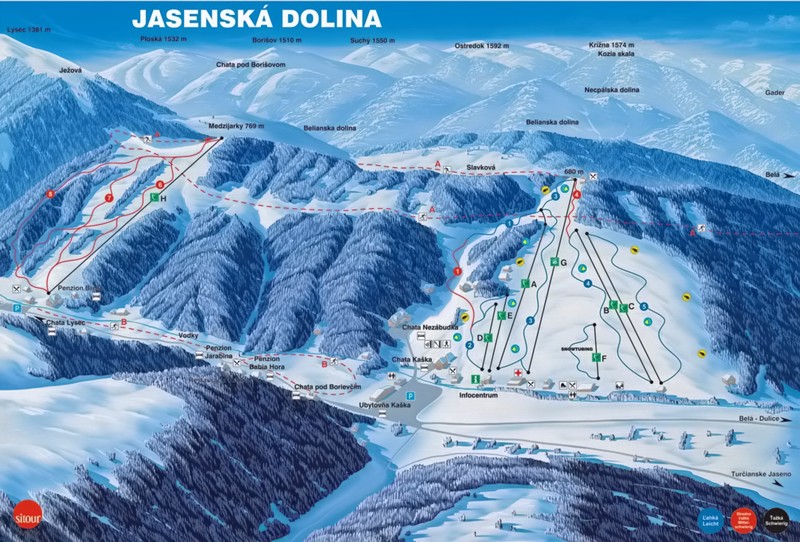 Mapa Jasenska dolina modified Jasenská völgy síközpont 